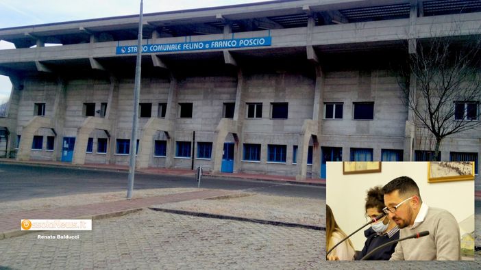 Nella foto: lo stadio Poscio e nel riquadro il consigliere comunale  Francesco Squizzi