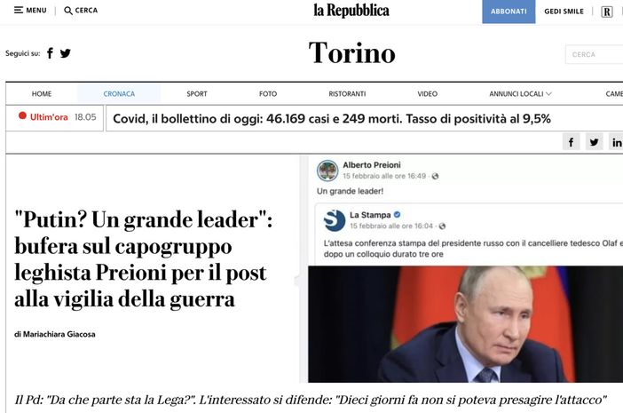 'Putin un grande leader!'. Un post di Alberto Preioni della scorsa settimana scatena la polemica
