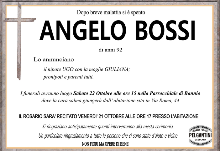 Angelo Bossi di anni 92
