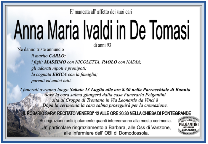 Anna Maria Ivaldi in De Tomasi 93 anni