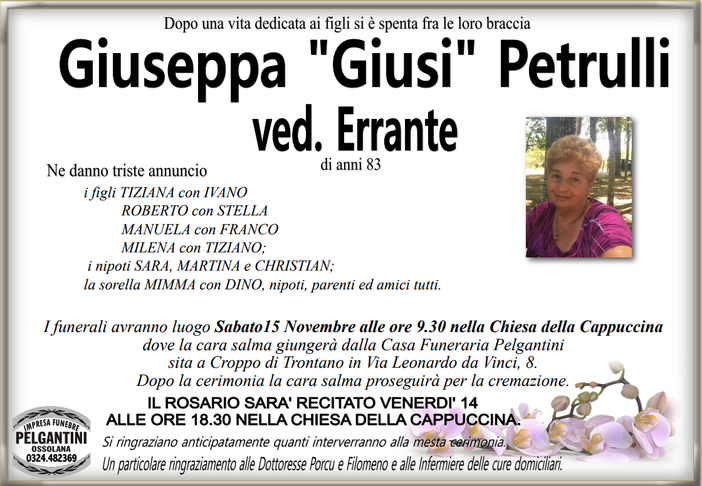 Giuseppa Petrulli ved. Errante di anni 83