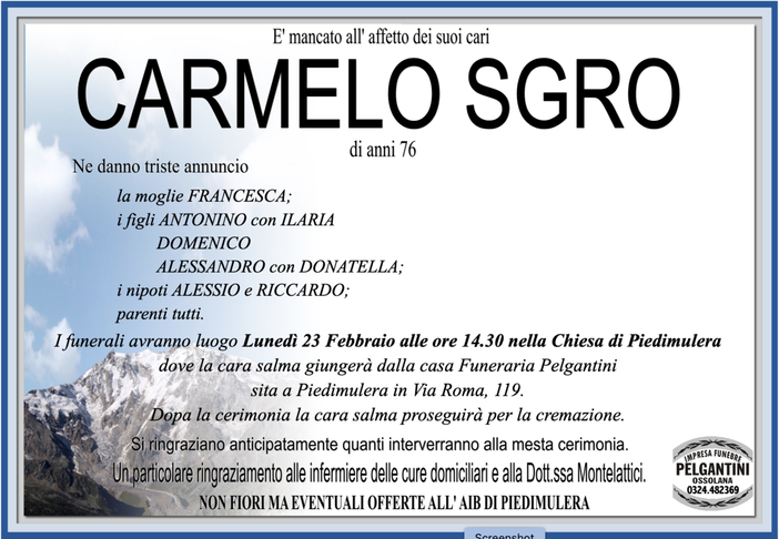Carmelo Sgro di anni 76