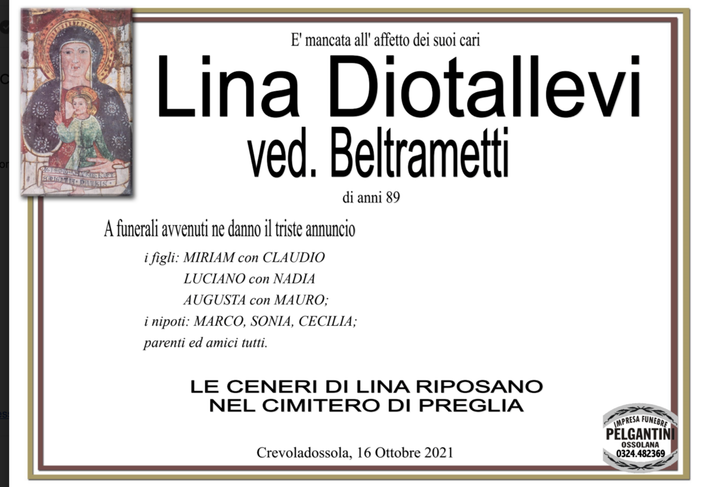 Lina Diotallevi ved. Beltrametti di anni 89
