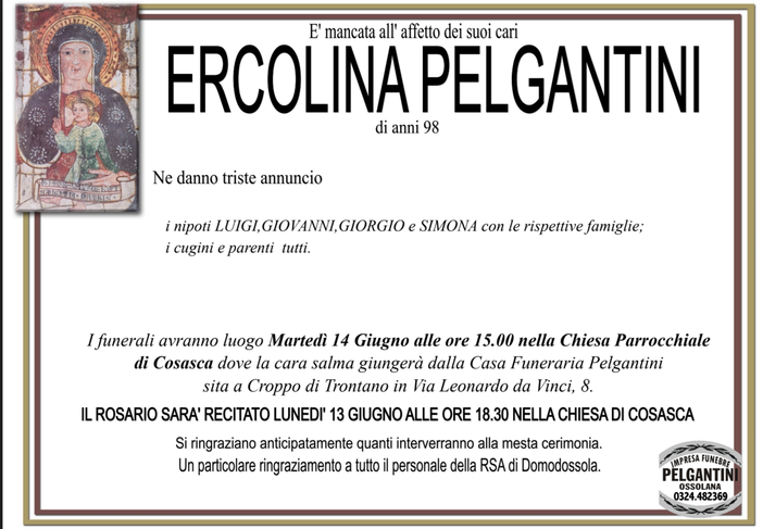 Ercolina Pelgantini di anni 98