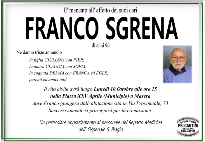 Franco Sgrena di anni 96