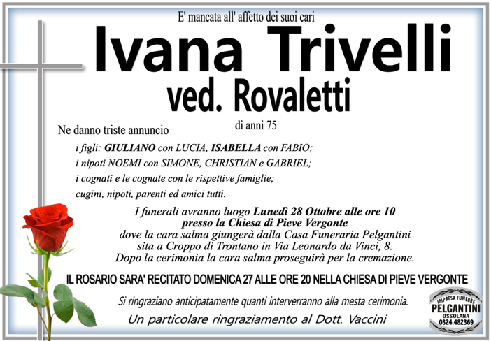 Ivana Trivelli ved. Rovaletti di anni 75