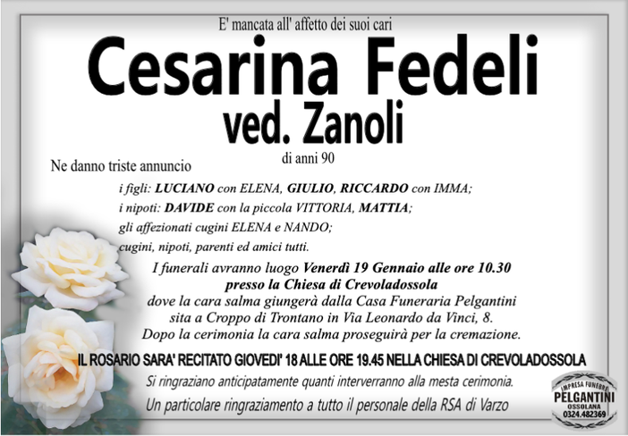 Cesarina Fedeli ved. Zanoli 90 anni