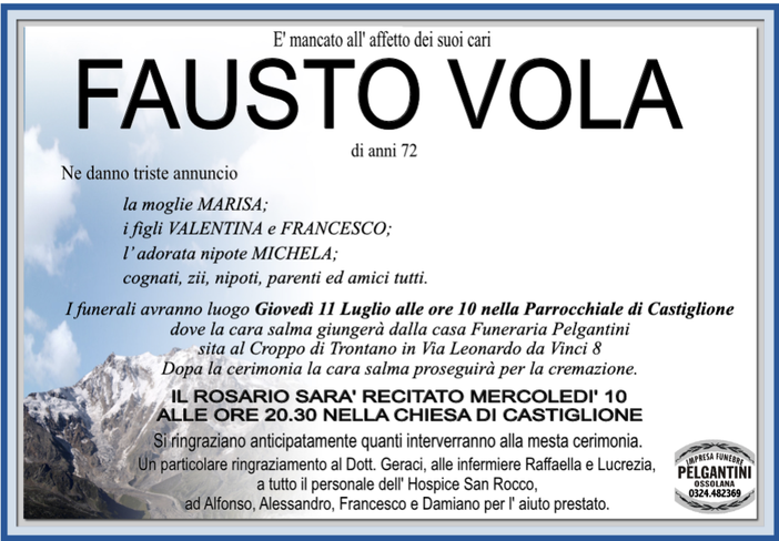 Fausto Vola 72 anni