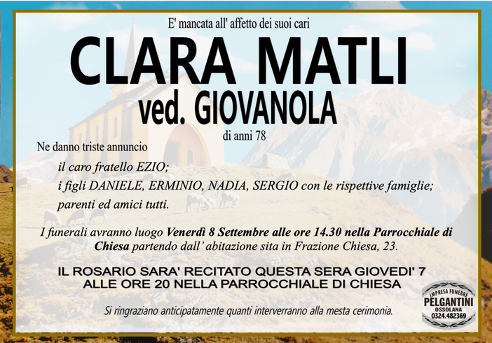 Clara Matli ved. Giovanola di anni 78
