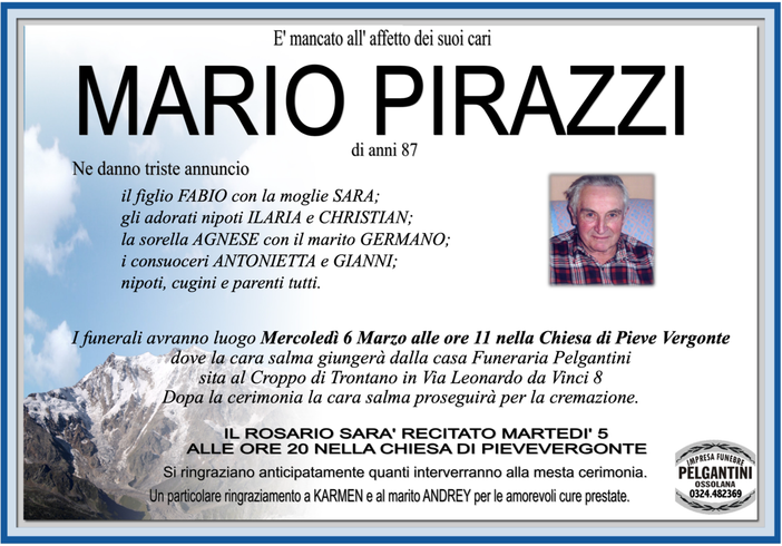 Mario Pirazzi di anni 87