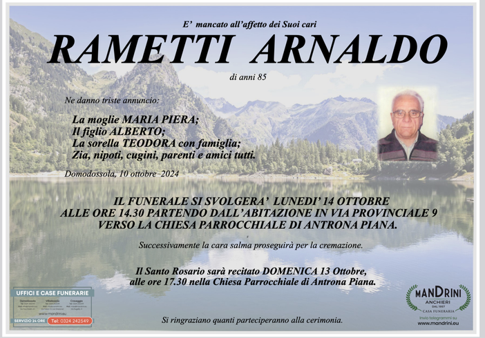 Rametti Arnaldo di anni 85