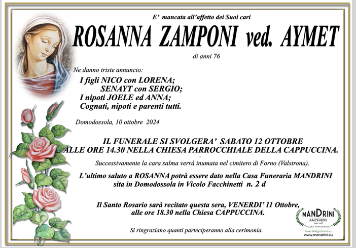 Rosanna Zamponi vedd. Aymet di anni 76