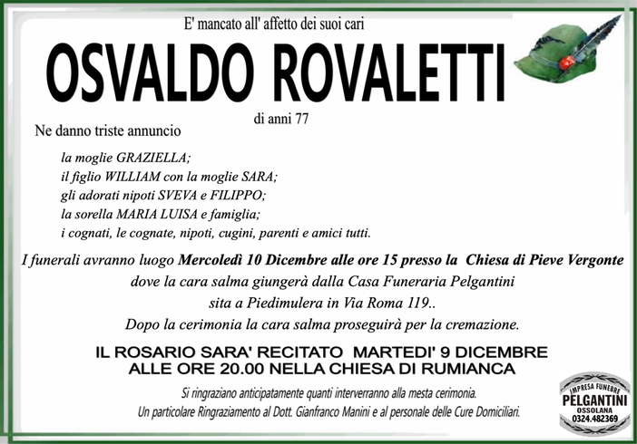 Osvaldo Rovaletti di anni 77
