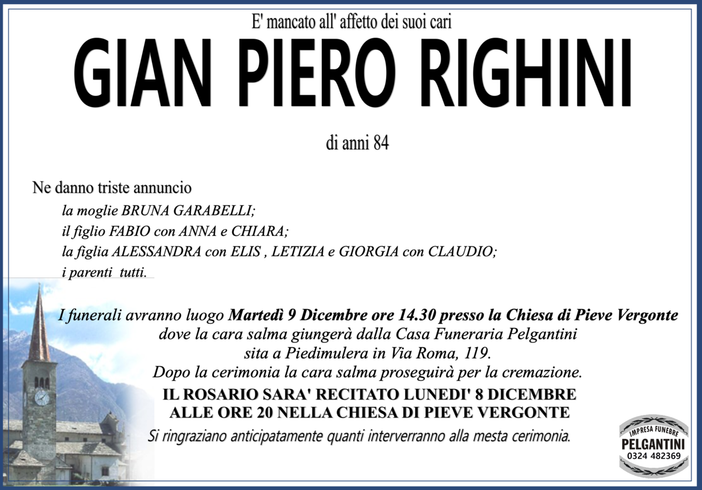 Gian Piero Righini di anni 84