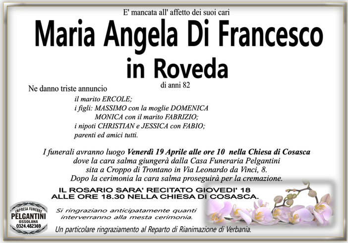 Maria Angela Di Francesco in Roveda di anni 82