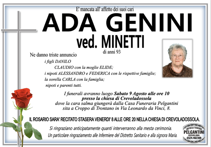 Ada Genini ved. Minetti di anni  93
