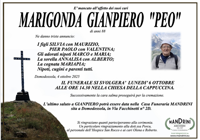 Marigonda Gianpiero "Peo" di anni 88
