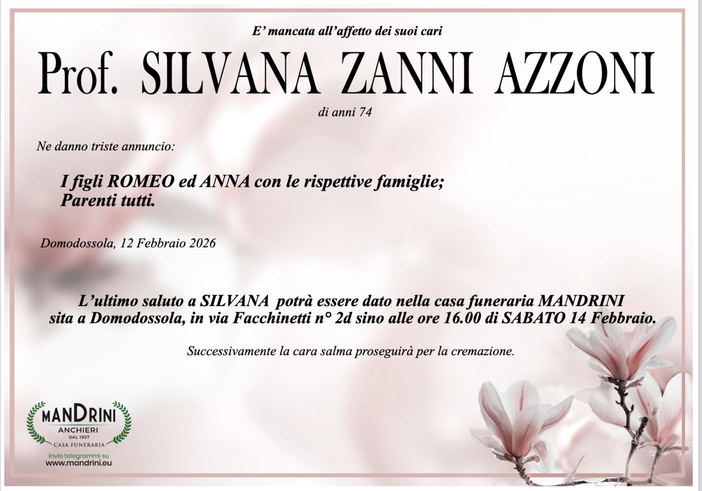 Prof. Silvana Zanni Azzoni di anni 74
