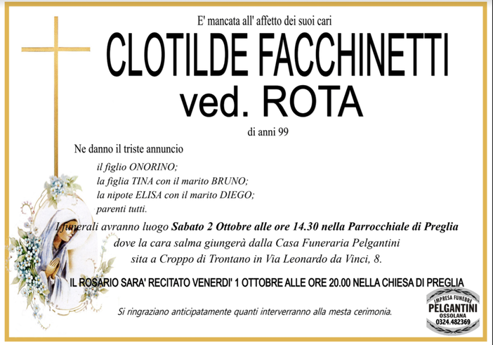Clotilde Facchinetti ved. Rota di anni 99