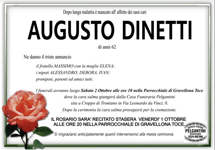 Augusto Dinetti di anni 62