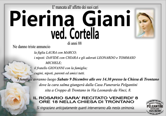 Pierina Giani ved. Cortella di anni 88