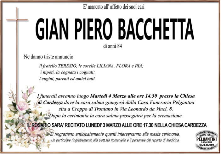 Gian Piero Bacchetta 84 anni