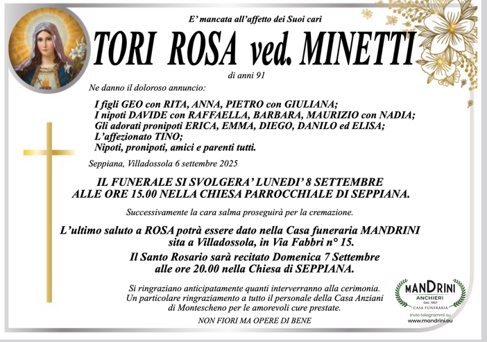 Tori Rosa ved. Minetti di anni 91