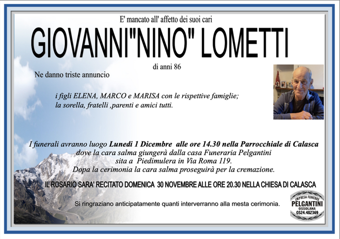 Giovanni "Nino" Lometti di anni 86
