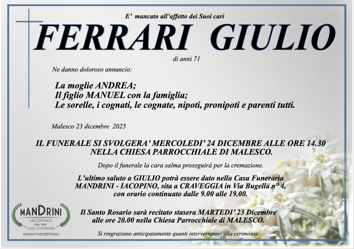 Ferrari Giulio di anni 71