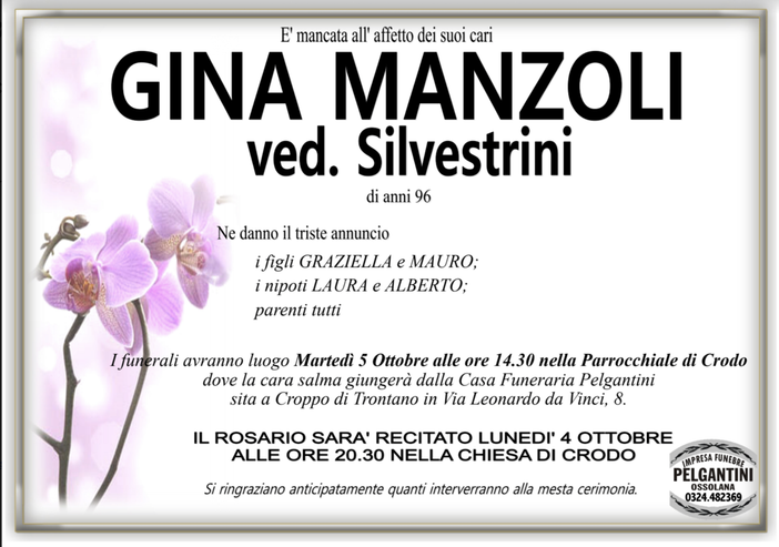 Giuseppe Manzoli ved. Silvestrini di anni96