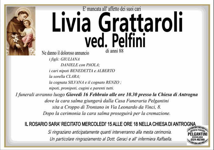Livia Grattaroli ved. Pelfini di anni 88
