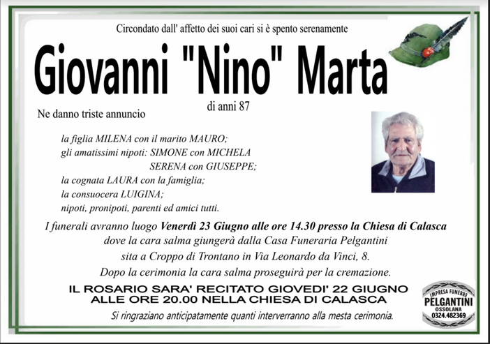 Giovanni "Nino" Marta di anni 87