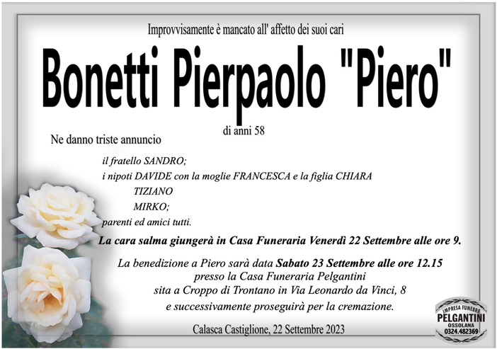 Bonetti Pierpaolo &quot;Piero&quot; di anni 58