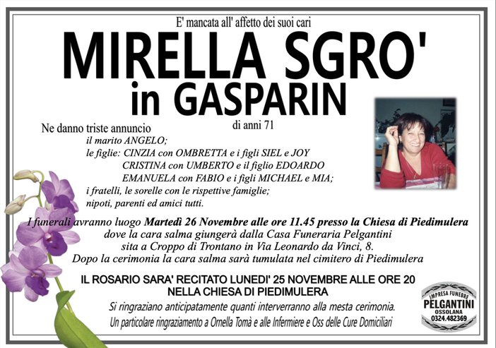 Mirella Sgrò in Gasparin di anni 71