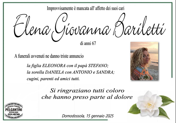 Elena Giovanna Bariletti di anni 67