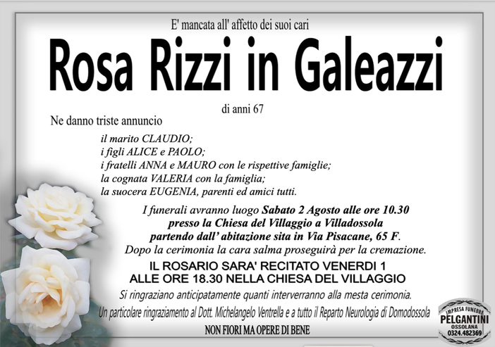 Rosa Rizzi in Galeazzi 67 anni
