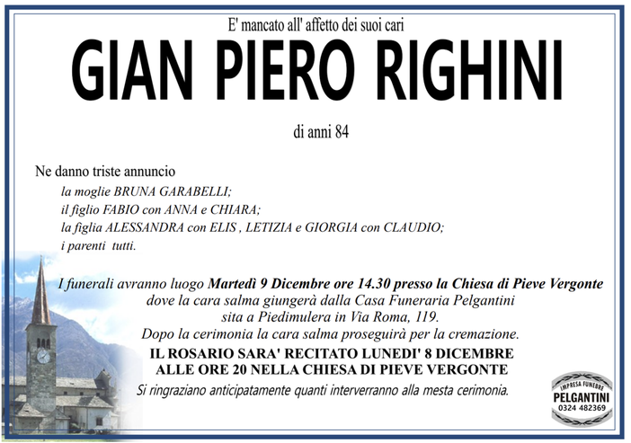 Gian Piero Righini di anni 84
