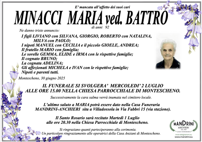 Minacci Maria ved. Battro di anni 92
