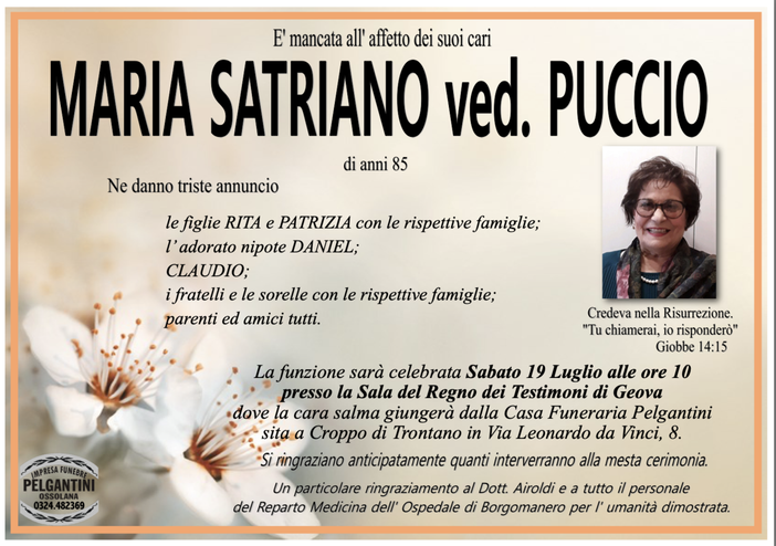 Maria Satriano ved. Puccio di anni 85