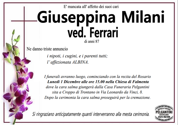 Giuseppina Milani di anni 87