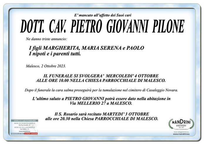 Dott. Cav. Pietro Giovanni Pilone
