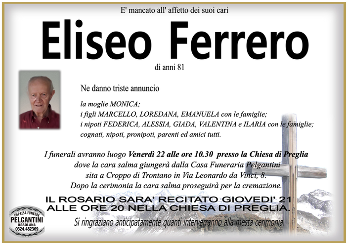 Eliseo Ferrero di anni 81