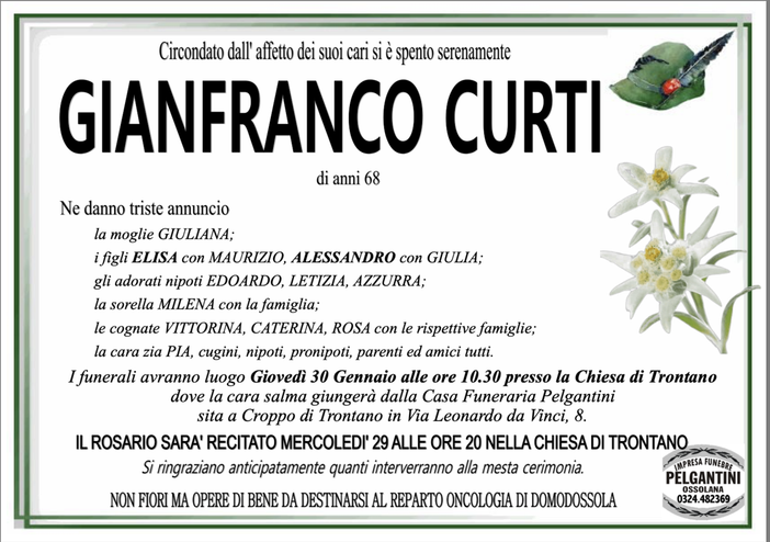 Gianfranco Curti di anni 68