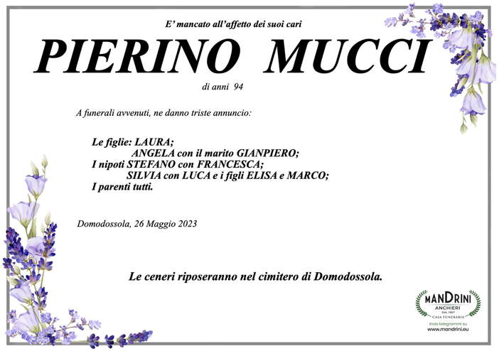 Pierino Mucci di anni 94