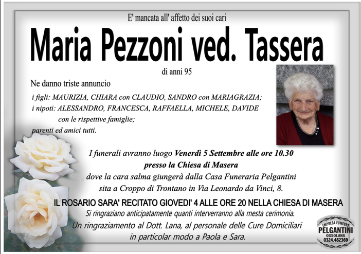 Maria Pezzoni ved. Tassera di anni 95