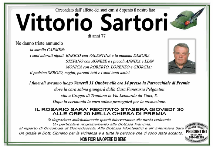 Vittorio Sartori di anni 77