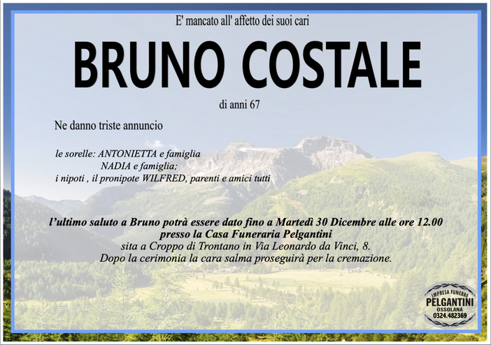 Bruno Costale di anni 67