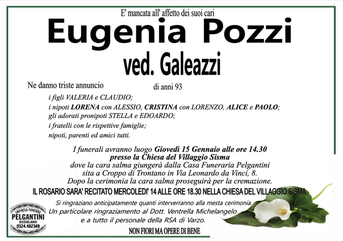Eugenia Pozzi ved. Galeazzi di anni 93