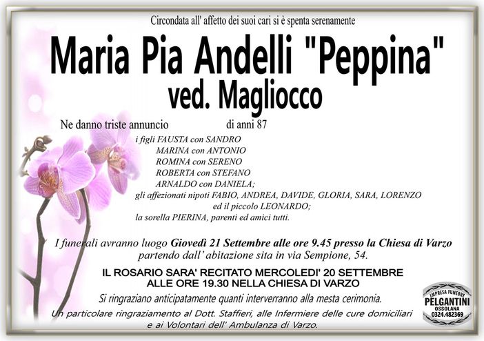 Maria Pia Andelli &quot;Peppina&quot; ved. Magliocco di anni 87