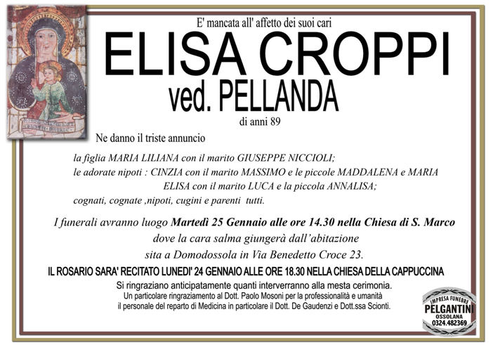 Elisa Croppi ved. Pellanda di anni 89